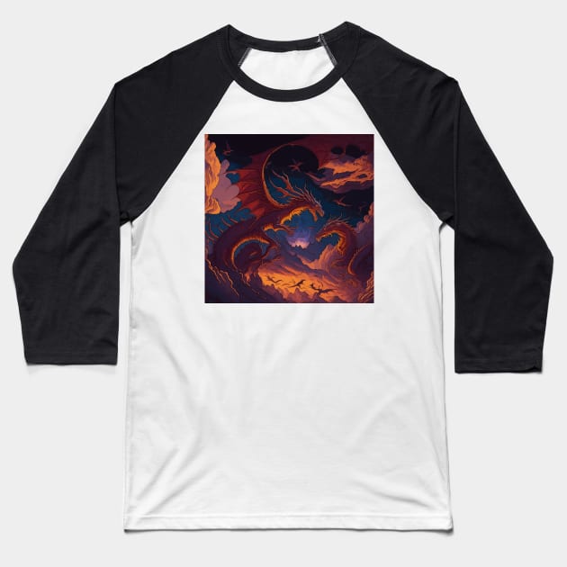 A Dazzling Display of Dragons Creating A Beautiful Tapestry of Colour In The Sky Baseball T-Shirt by LuckDragonGifts